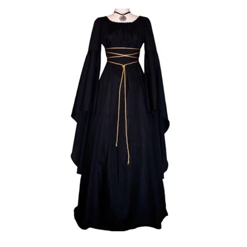 Women Fashion Vintage Style Women Medieval Gothic Dress Floor Length Women Cosplay Dress Retro Long Gown Dress