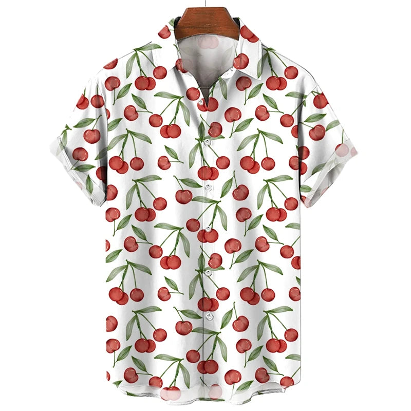 Fruit Banana Cherries 3D Printed Graphic Shirts For Men Clothes Fashion Hawaiian Lapel Blouse Casual Streetwear Lapel Blouse Top