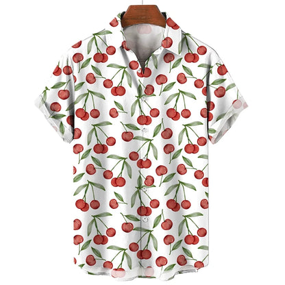 Fruit Banana Cherries 3D Printed Graphic Shirts For Men Clothes Fashion Hawaiian Lapel Blouse Casual Streetwear Lapel Blouse Top