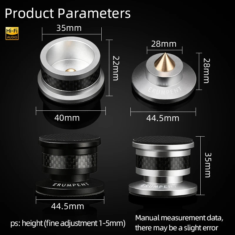 4PCS HiFi Cone Speaker Spike Stands Hi-end Carbon Fiber Metal CD Stand Speaker  Amplifier Adjustable Turntable Isolation Feet