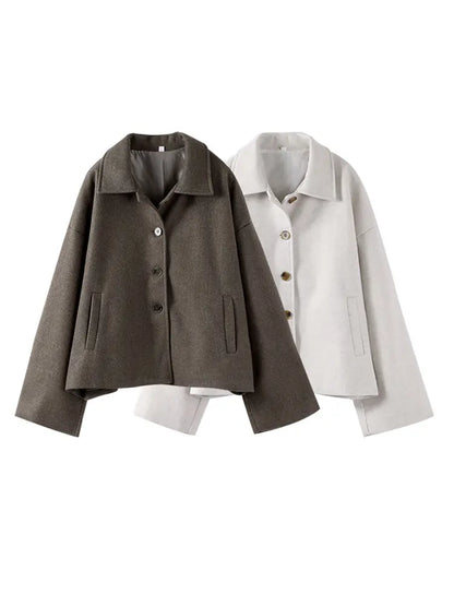 Autumn Winter Women Woolen Jackets Casual Solid Single Breasted Lapel Long Sleeved Coats Female Think Warm High Street Outerwear