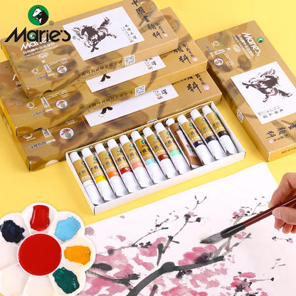 Marie's Chinese Painting Pigment 12/24/36 Colors 5ml/Tube,Watercolor Sumi Painting for Adults,Gift for Thanksgiving&Christmas