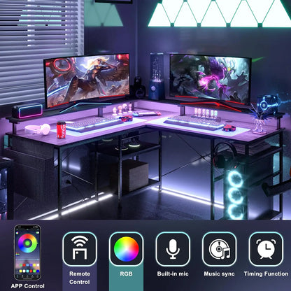 Ergonomic RGB Gaming desk with Monitor Stand Power Connecting USB Ports Cable Management