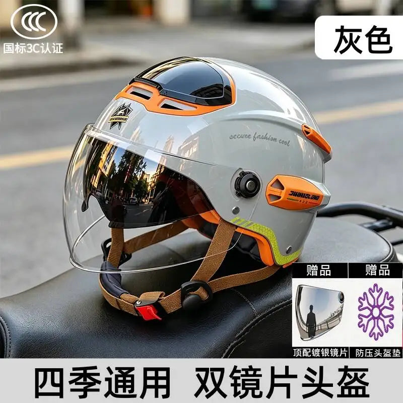 All-Season Electric Motorcycle For Men And Women, Sun Protection Riding Half Helmet, Scooter Three-Quarter Retro Safety Helmet