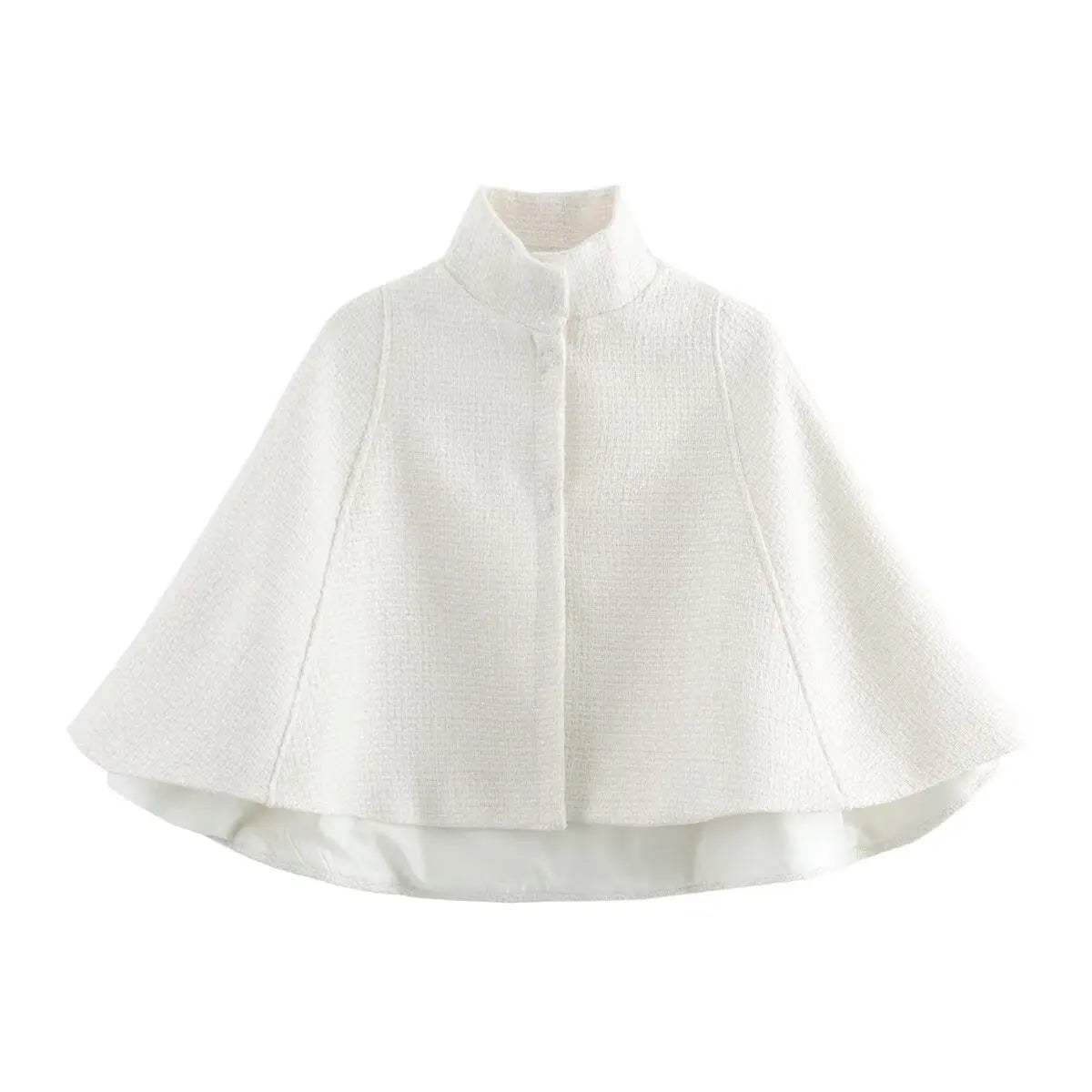Zevity Women Elegant White Color Casual Cloak Coat Office Lady Wear Street Suit Jacket Stand Collar Button Cape Tops CT7366