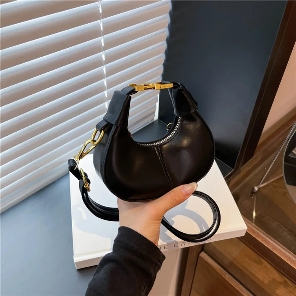 Simple Y2K Pu Leather Handbag Solid Color Minimalist Style Crossbody Bag Coin Purses Half-moon Crescent Bag Ladies