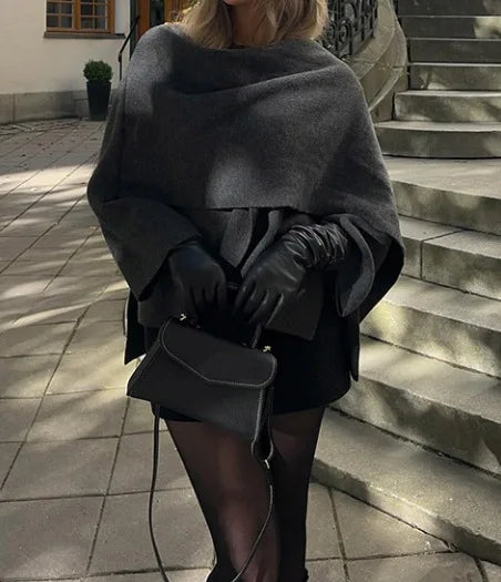 2025 Winter Female Scarf Coat Long Sleeve Knitted Asymmetric Jackets For Women Streetwear Causal Women Coats