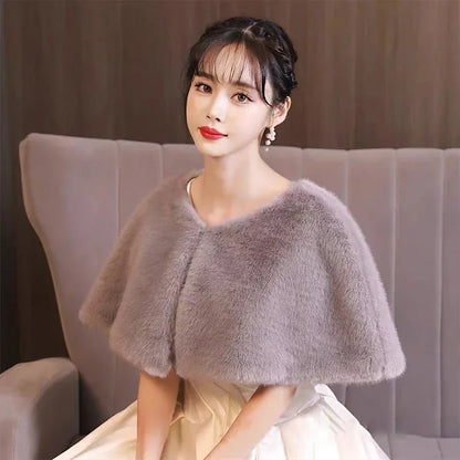 110cm Fur Shawl Wedding Wrap For Formal Dress Cheongsam Married Outerwear Bridal Cape Autumn Winter Jacket Bolero
