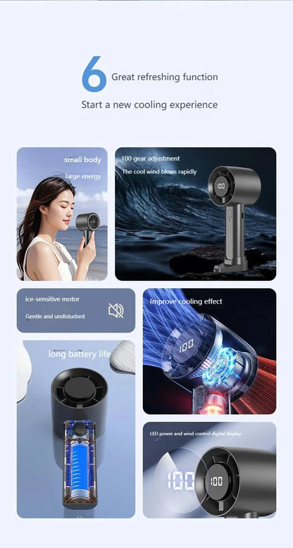Lenovo Portable Mini Handheld Fan With LED Display Semiconductor Refrigeration 100 Speeds USB Rechargeable Battery Outdoor Fan