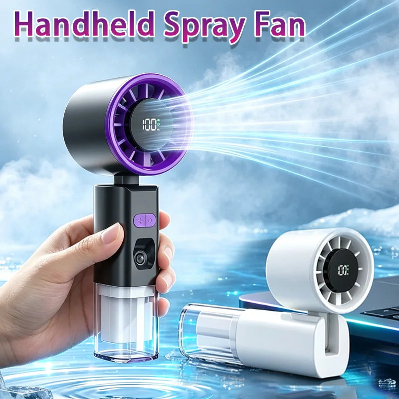 Portable Handheld Spray Fan Strong Wind Water Spray Mist Fan Low Noise Handheld Misting Fan USB Rechargeable Foldable Small Fan