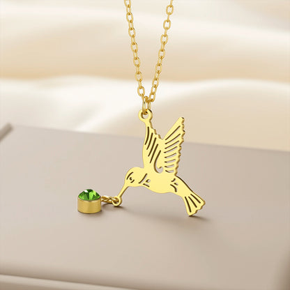 Tiny Birthstone Hummingbird Necklace Birthstone Bird Necklace Stainless Steel Necklace Hummingbird Necklace Bird Jewelry