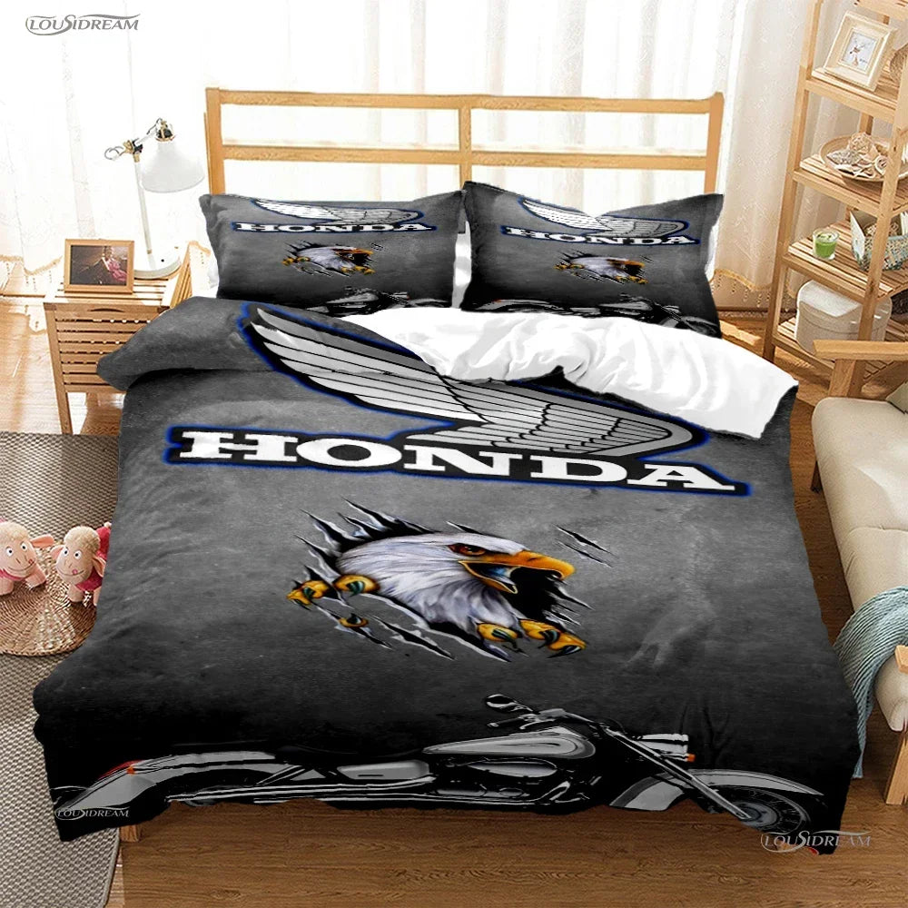 HRC-HONDA Motorcycle logo Duvet Cover Comforter Bedding sets Soft Quilt Cover and Pillowcases for Teens Single/Double/Queen/King