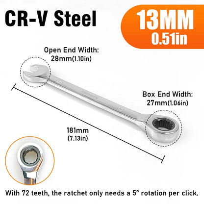 72-tooth ratchet wrench, 6-17mm adjustable range, reversible dual-head open-end wrench, perfect for auto and bicycle maintenance