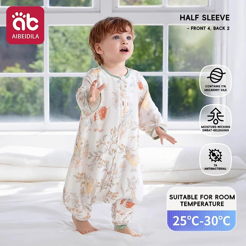 Swan Kids Sleeping Bag Cute Breathable Thin Sack Sleepsack Detachable Short Sleeves Sleepwear Wearable Blanket Bodysuit 1-5T