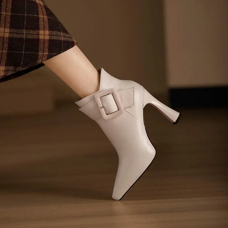 High heeled boots for women 2025 autumn and winter new short boots women's belt buckle sexy boots
