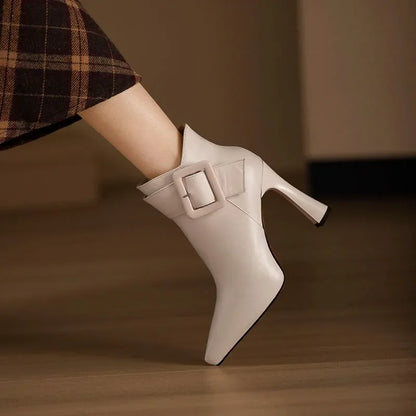 High heeled boots for women 2025 autumn and winter new short boots women's belt buckle sexy boots