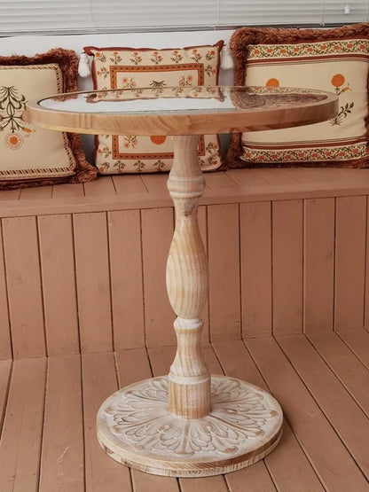 Coffee Table French Retro Sofa Side Table Solid Wood Antique Corner Table Leisure Small Round Table Moroccan B&B Carved