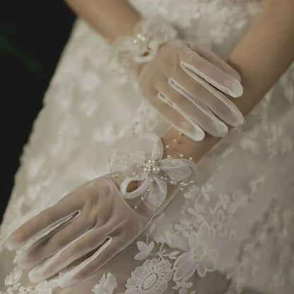 Short Women's Etiquette Dress Gloves Retro Summer Thin Lace Gloves Tea Party Gloves for Wedding Dinner Party