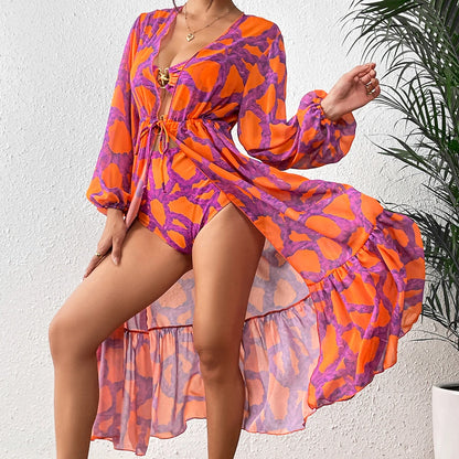 Beach Wear Print Bikini Swimwear Women Wrap Skirt Swimsuit High Waist 2025 Cover Up Sexy Sarong plage Beach Wear Bathing Suit