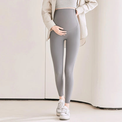 BIVIGAOS Spring Summer Thin Maternity Sharkskin Leggings Women Belly Support Tight High Waist Elastic Casual Yoga Pregnant Pants
