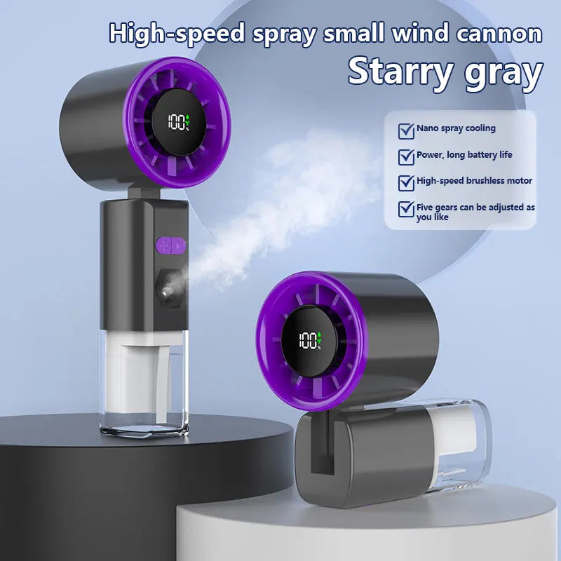 Portable Handheld Spray Fan Strong Wind Water Spray Mist Fan Low Noise Handheld Misting Fan USB Rechargeable Foldable Small Fan