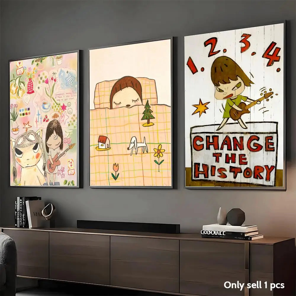 Y-Yoshitomo Nara Art Painting Calligraphy Canvas Poster Bedroom Living Room bar Hallway House interior Wall Decor