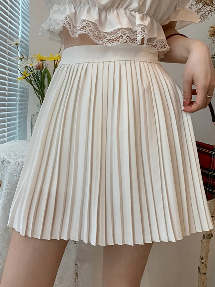 Fashion Spring Summer Pleated Skirt Solid Color High Waist Women's Slim Versatile Lining Short Skirts Girl's A-line Skirt 2025