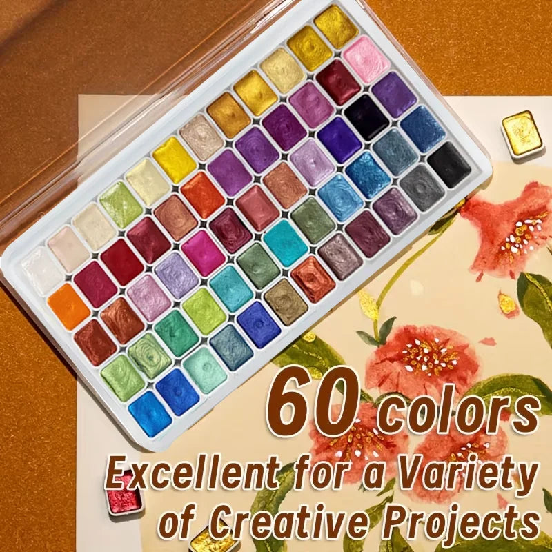 20/24/60/72-Color Pearlescent Watercolor Paint- Intense Sparkle, Professional Coverage, Light Fastness - Glitter Solid Pigments