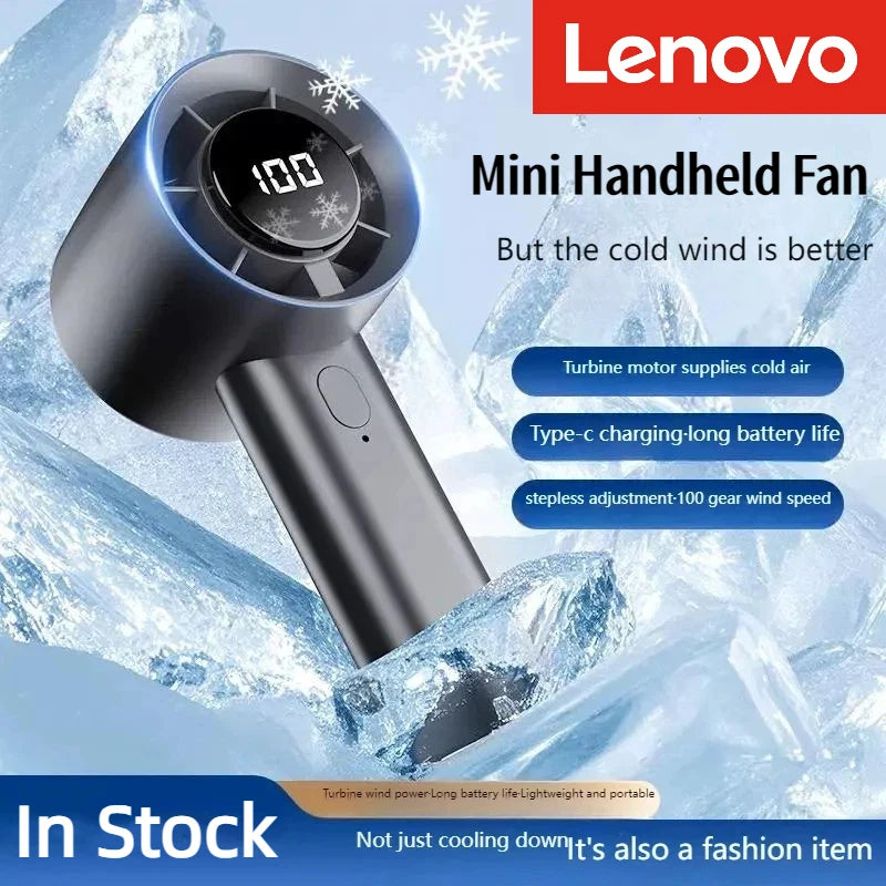 Lenovo Portable Mini Handheld Fan With LED Display Semiconductor Refrigeration 100 Speeds USB Rechargeable Battery Outdoor Fan