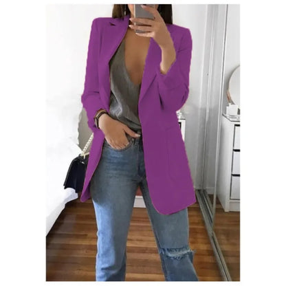 Autumn And Winter Women's Fashion Solid Color Polo Neck Slim Fit Coat Elegant Women's Long Sleeve Pocket Casual Suit Coat S-3XL
