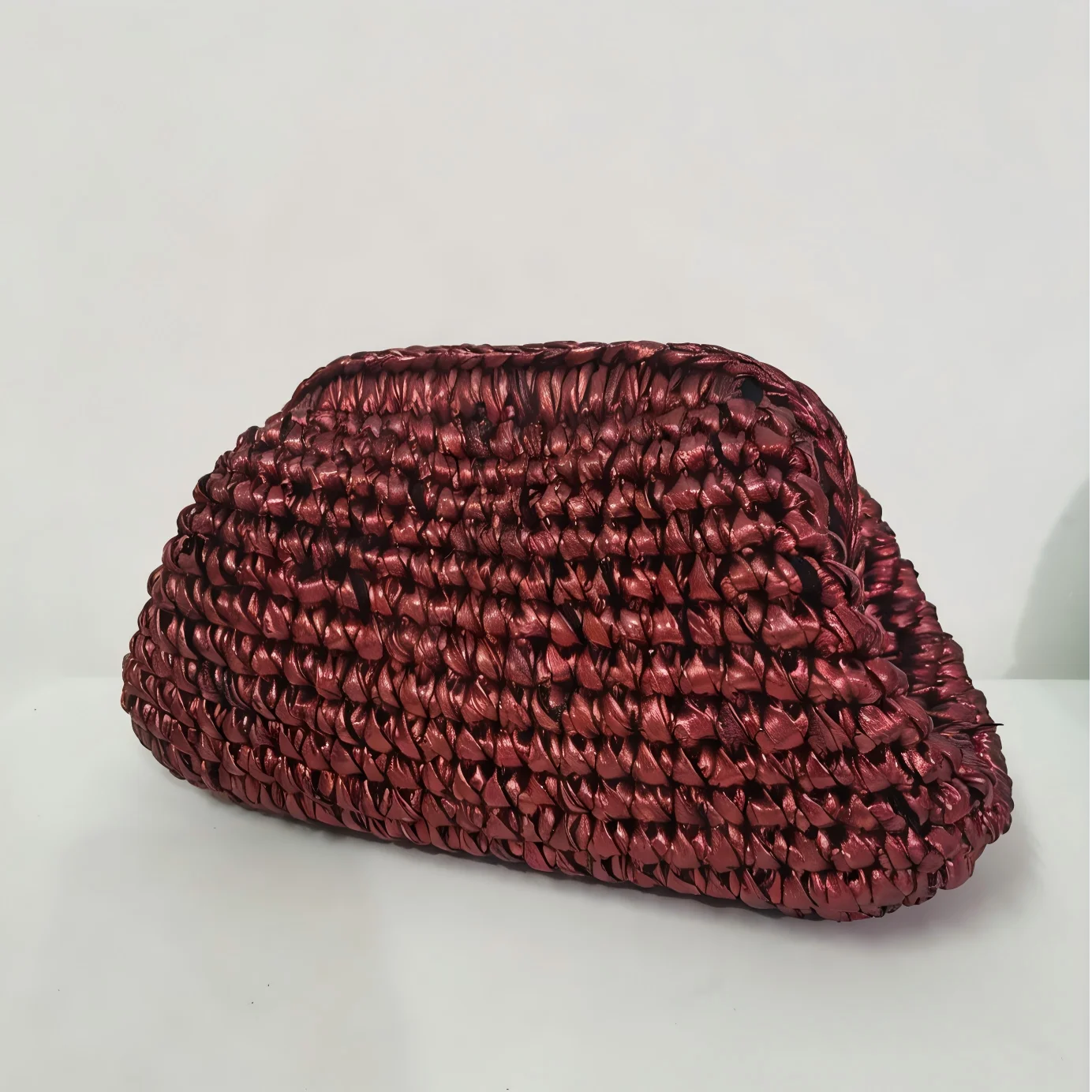Yingzi Women's Silver Cloth Strip Crochet Clip Bag Woven Underarm Bag Clutch Large Size
