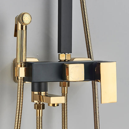 Black Golden Bathroom Shower Faucet Stainless Steel Rainfall Shower Head+Hand Shower,Rotate Bath Tub Spout Shower Kit