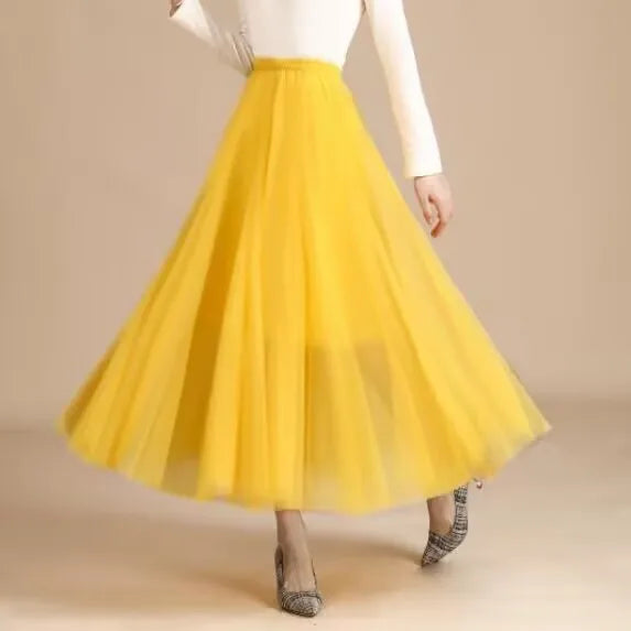 19 Colors 720 Degree Women's Spring Summer New Solid Long Skirt Big Swing Mesh Skirt A-line Dance Skirt