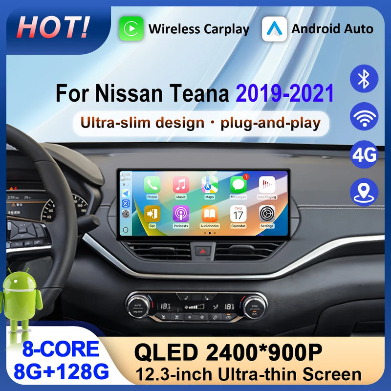 GPS Navigation Android 15 for Nissan Teana 2019-2021 DSP Stereo Bluetooth QLED Touch Screen WlFl 4G