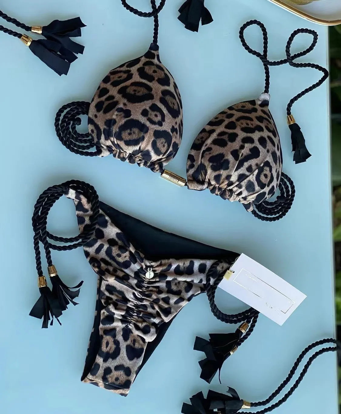 New Ladies Sexy Printed Rope Bikini Split Swimsuit