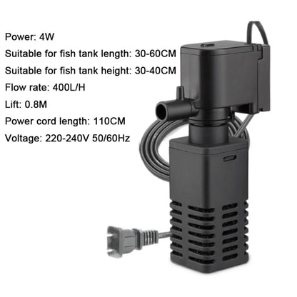 Plastic 3 in 1 Fish Tank Filter 4/6/12/20/30W Filtration Fish Tank Built-in Filter Increase Air Oxygen with Inner Sponge