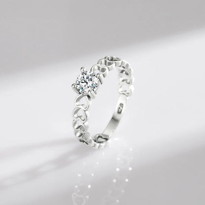 Modian 925 Sterling Silver Romantic Hollow Hearts Promise Ring For Women Fine Jewelry Sparkling Round 5mm CZ Rings Fine Jewelry
