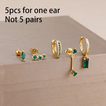 5PCS Stainless Steel Little Huggies Ear Stud Earrings Set For Women Tiny Crystal Zirconia Pendant Earrings Piercing Jewelry