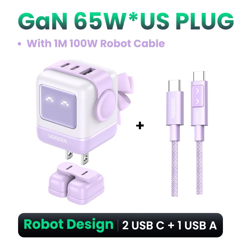 【US Plug】UGREEN 65W 30W GaN Charger Robot Design PD3.0 Fast Charger QC4.0 3.0 PPS for iPhone 17 16 15 Pro Macbook Laptop Table