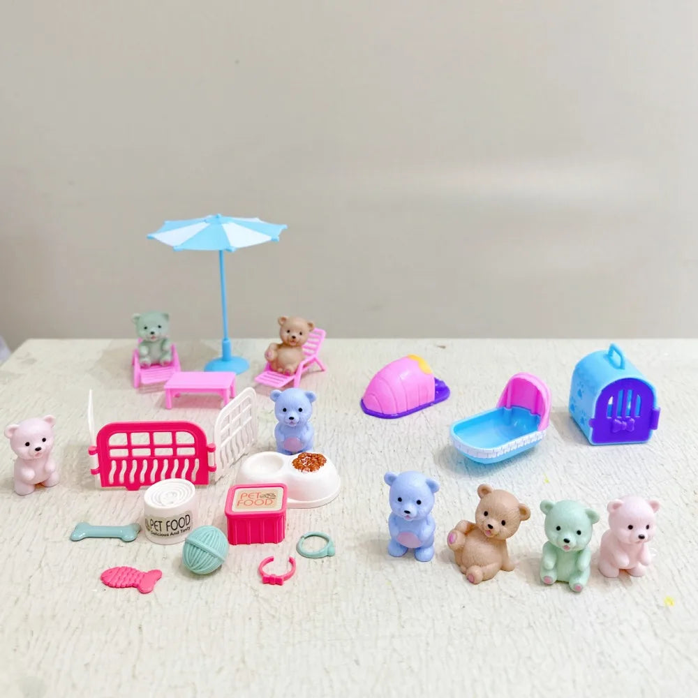 Children's Play House Toys with Teddy Bears Pet Bathrooms Scene Little Girls Family Pet Toys Gift for Kids