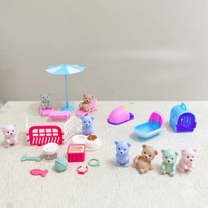 Children's Play House Toys with Teddy Bears Pet Bathrooms Scene Little Girls Family Pet Toys Gift for Kids
