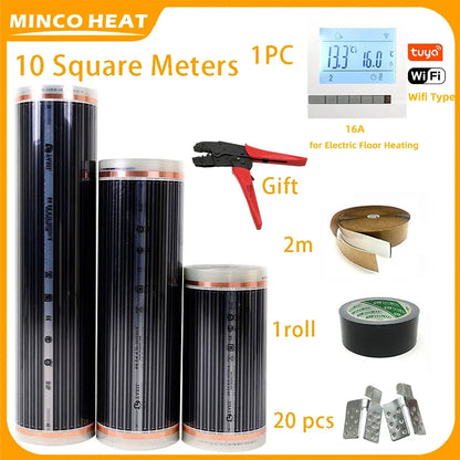 Minco Heat 220W/㎡ 50/80cm Width 10m2  Infrared Underfloor Heating Film with Wifi Thermostat Installation Kit