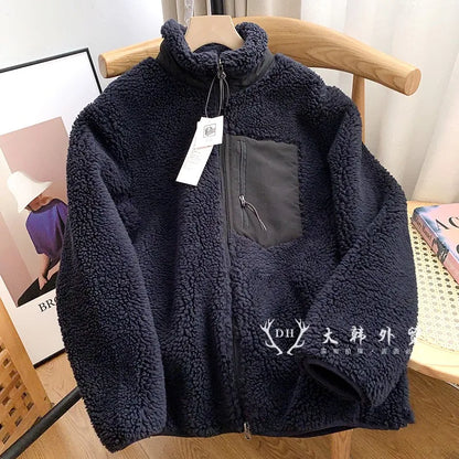 Women Lamb Wool Coats Jackets Stand Collar Zipper Coat Thick Warm Y2k Streetwear Jacket Work Outerwear Autumn Winter 2025