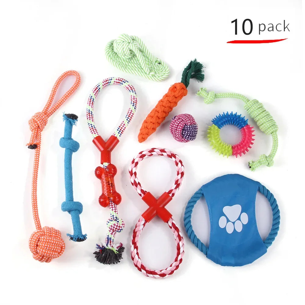 Pet Dog Chew Toys for Large Small Dogs Toy Interactive Cotton Rope Puppy Teething Toys Ball for Dogs Toothbrush Chew Toy Set