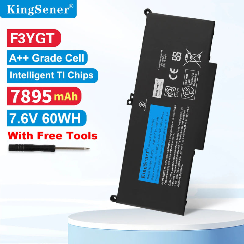 KingSener F3YGT 7.6V 60WH Laptop Battery for DELL Latitude 12 7000 E7280 E7290 E7380 E7390 E7480 E7490 Series DJ1J0