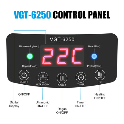 GTSONIC VGT-6250 Digital Ultrasonic Cleaner 2500ML for Fruits Vegetables Home Kitchen Ultrasonic Baths