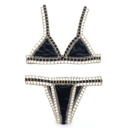 Women Green Velvet Bikini Set Sexy Handmade Crochet Black Swimwear Girls Pink Swiming Beachwear Triangle Bathing Suit Swimsuit