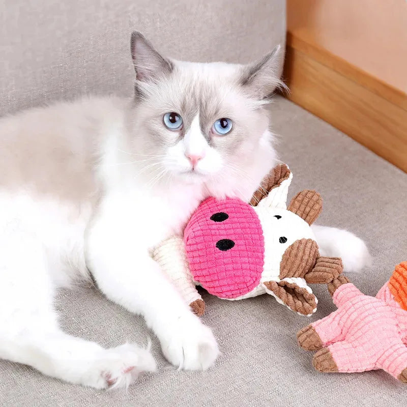 Pet Dog Cat Cute Plush Toys Squeak Pet Cow Rabbit Animal Plush Toy Dog Chew Squeaky Whistling Involved Squirrel Dog Toys