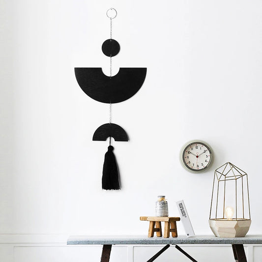 Boho Room Decor Black Wall Art Wood Dream Catcher Geometric Farmhouse Tassel Macrame Wall Hanging Bedroom Rustic Decor for Home