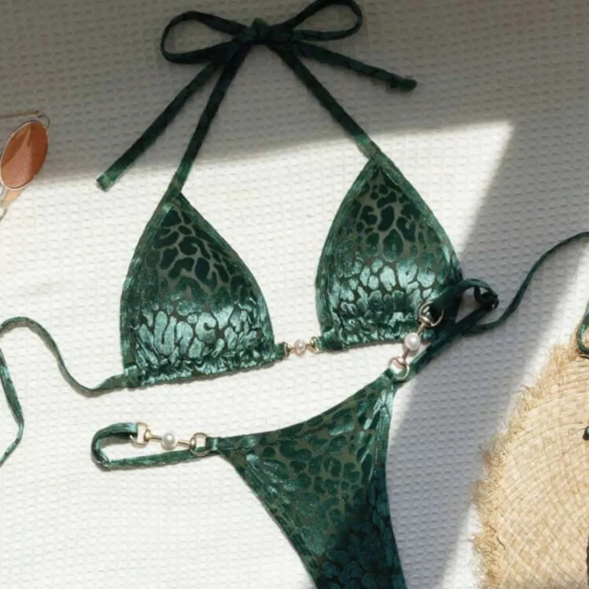 Sexy Leopard Velvet Bikini Mini Micro Thong Bikinis Women Swimwear Female Swimsuit Two-piece Bikini Set Halter Bathing Suit Swim